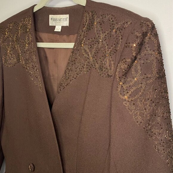 VINTAGE John Meyer 100% Wool Tailored Brown Beaded Evening Blazer Womens size 10 - Picture 2 of 12